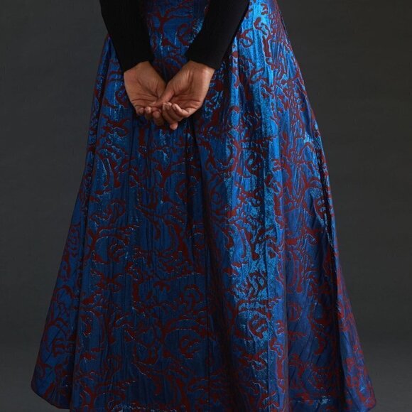 NWOT Maeve Shimmer Pleated Blue Motif Maxi Skirt Size 4 - Picture 3 of 8